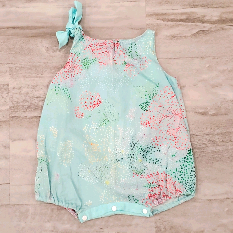 Je Suis En Cp Turquoise Floral Print Bubble Romper